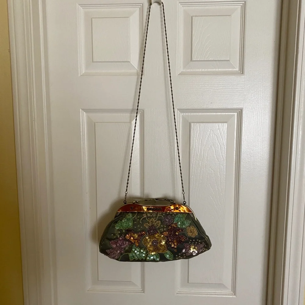 Lime Green Satin‎ Beaded Purse Beautiful, Handle or Crossbody Straps